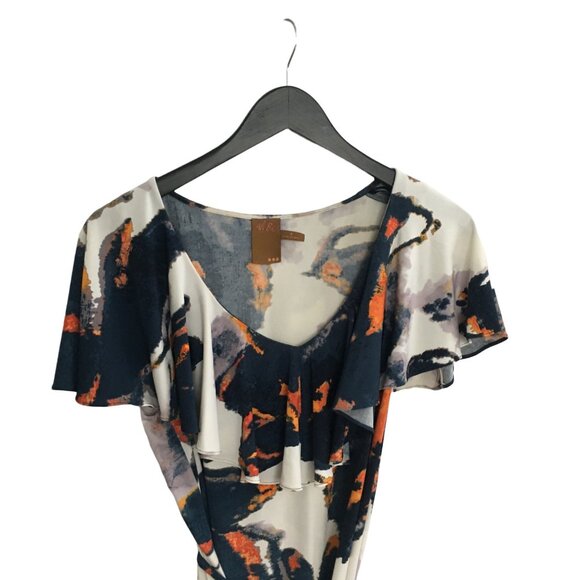 Ali Ro Womens Abstract Print Dress With Flutter Sleeves & Waist Tie Size 4 - Picture 3 of 7